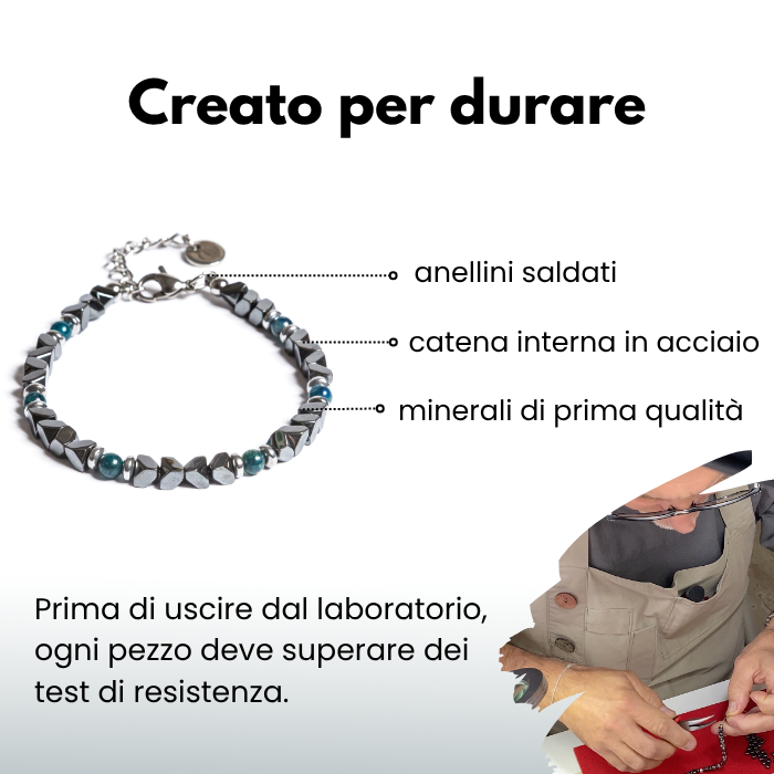 Bracciale Onda in Ematite e Occhio di Tigre / Apatite Blu oceano