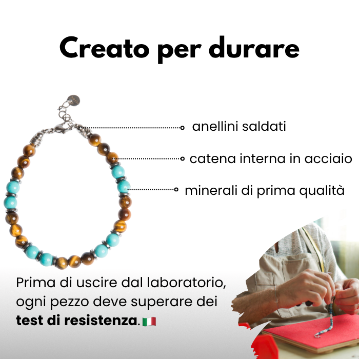Bracciale Respiro Mediterraneo in Occhio di tigre e Turchese