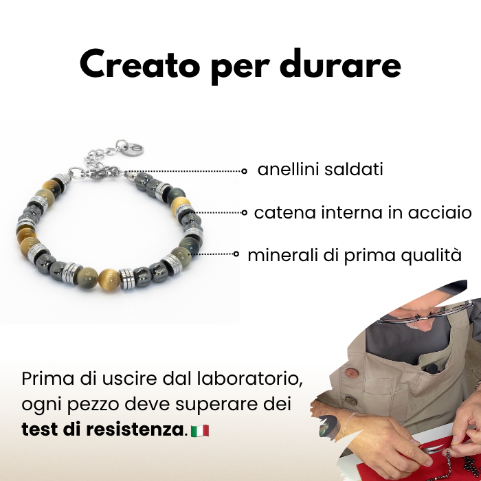 Bacaro bracelet in hematite and tiger's eye