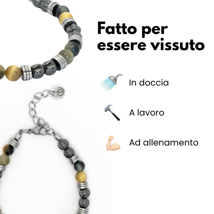 Bacaro bracelet in hematite and tiger's eye