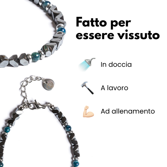 Bracciale Onda in Ematite e Occhio di Tigre / Apatite Blu oceano