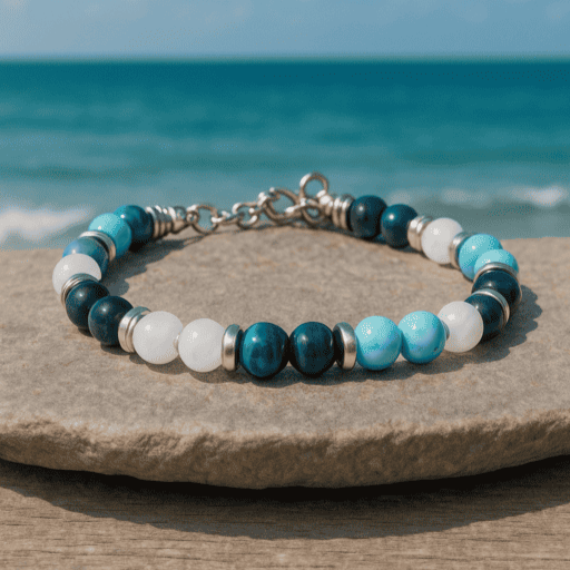 Bracciale Lungomare in occhio di tigre, howlite turchese e agata bianca