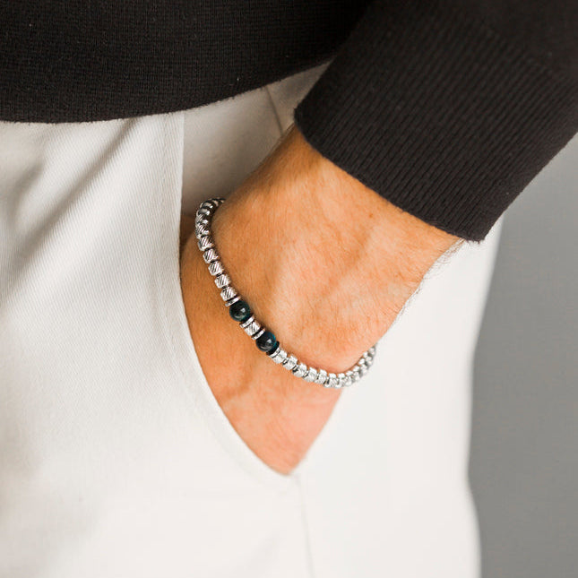 Bracciale Asaio in acciaio e occhio di tigre