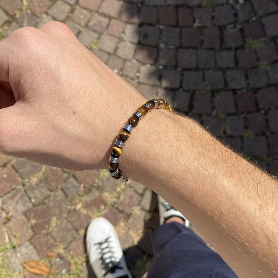 Bracciale Venezia in Occhio di tigre ed ematite chiara