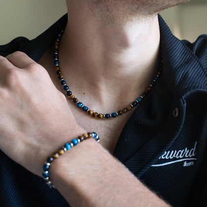 SET Armband + Halskette Respiro Mediterraneo aus Tigerauge und Türkis | 6mm
