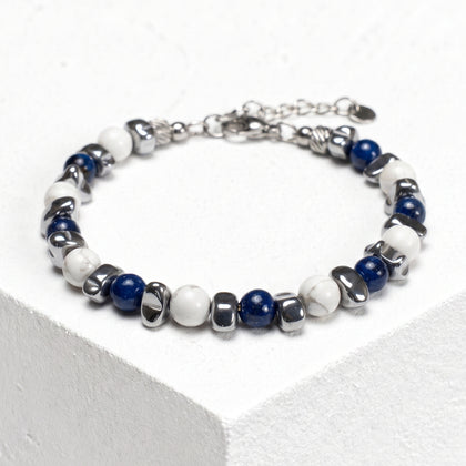 Zefiro Armband aus Lapislazuli, Howlith und Hämatit | 6mm