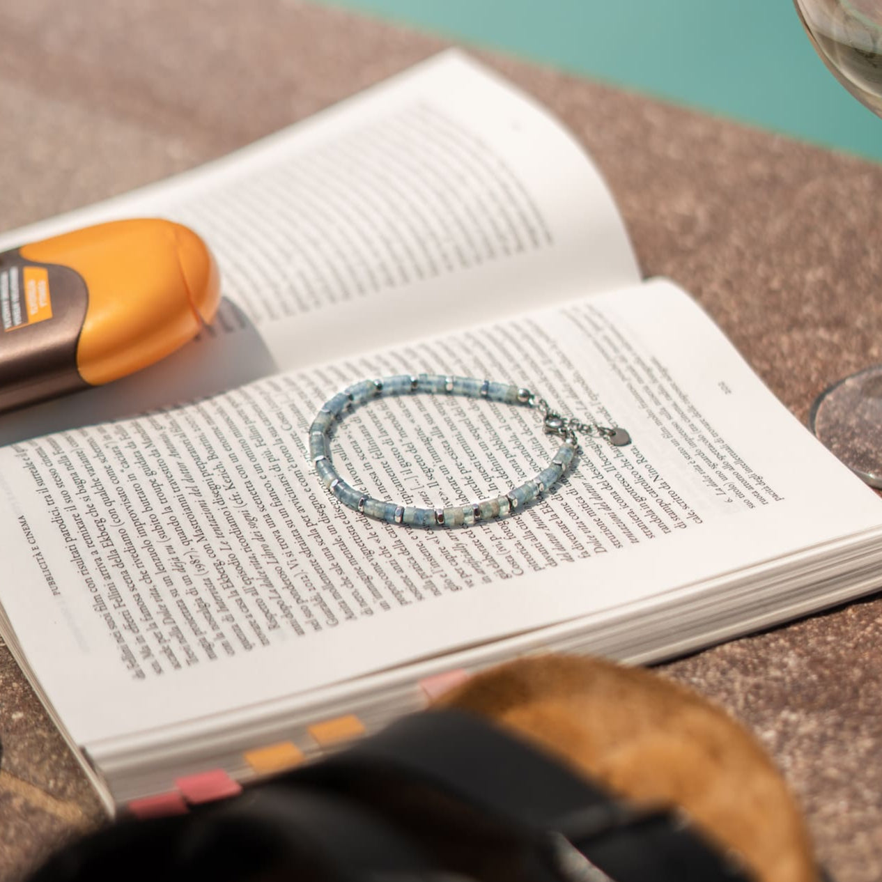 Set bracciale + collana Zenith in agata azzurra ed ematite chiara