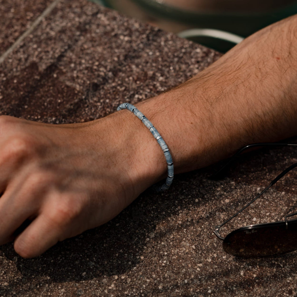Set bracciale + collana Zenith in agata azzurra ed ematite chiara