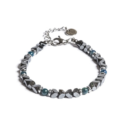 Bracciale Onda in Ematite e Occhio di Tigre Blu oceano