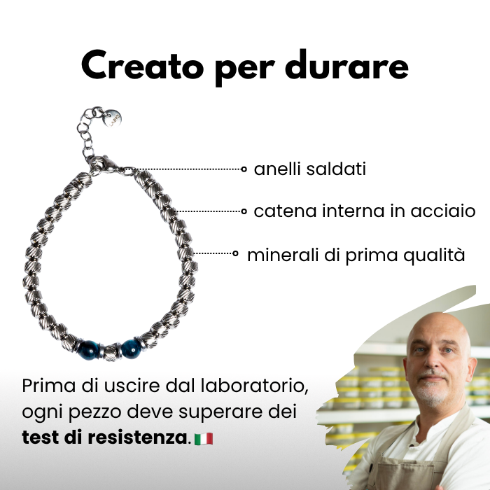 Bracciale Asaio in acciaio e occhio di tigre