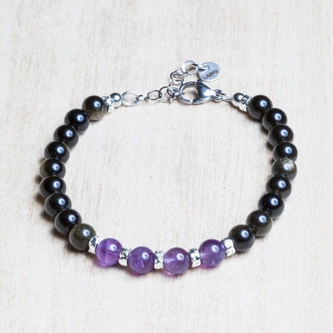 Bracciale Radice in ossidiana e ametista