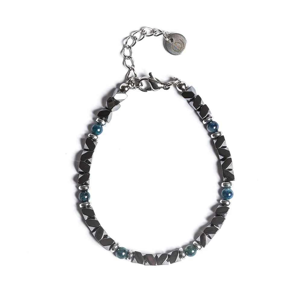 Bracciale Onda in Ematite e Occhio di Tigre Blu oceano