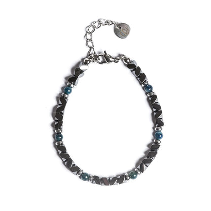 Bracciale Onda in Ematite e Occhio di Tigre Blu oceano