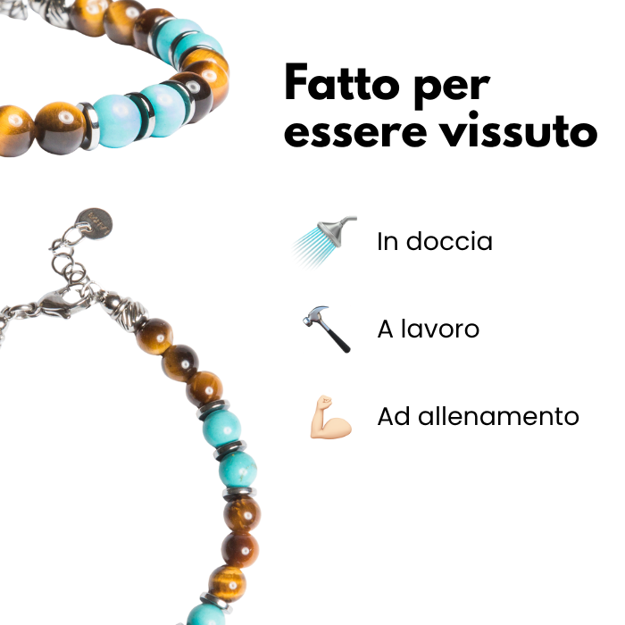 Bracciale Respiro Mediterraneo in Occhio di tigre e Howlite turchese