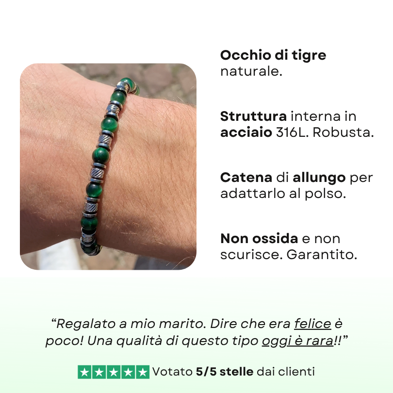 Bracciale Tempra in occhio di tigre verde