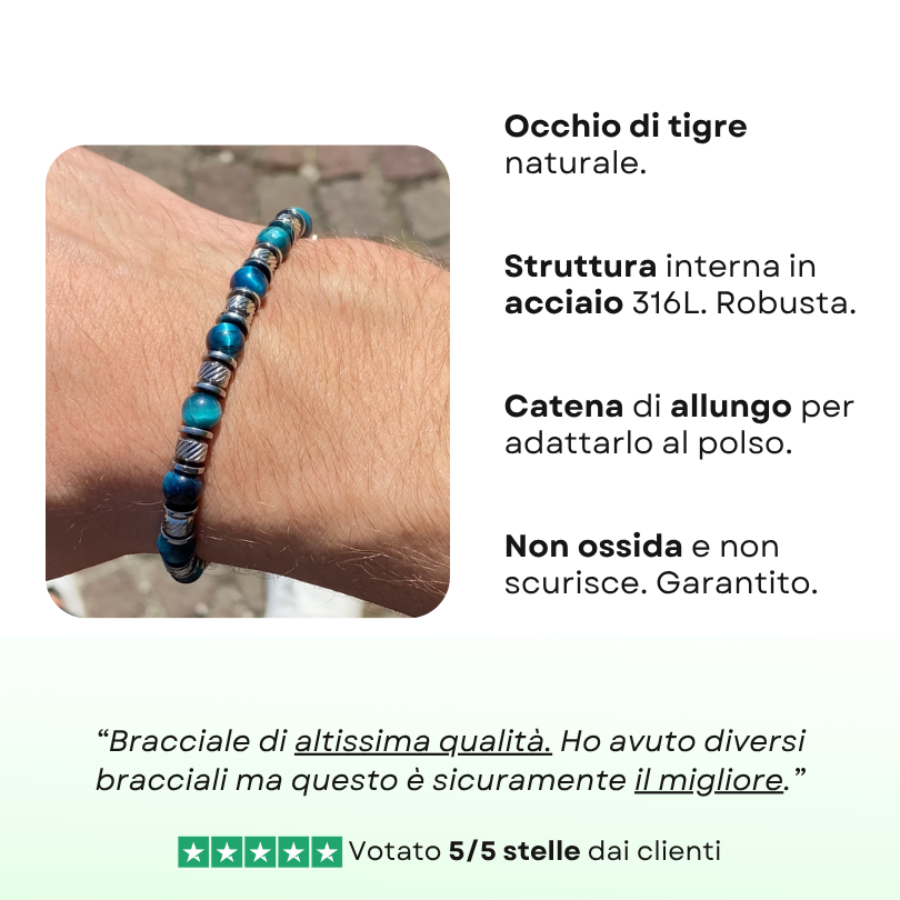 Bracciale Essenza in occhio di tigre azzurro