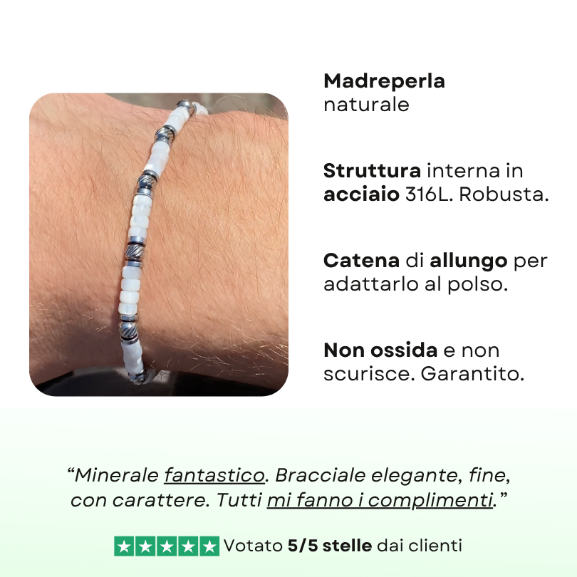 Bracciale Solenne in madre perla bianca