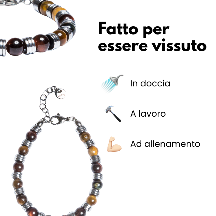 Bracciale Venezia in Occhio di tigre ed ematite chiara