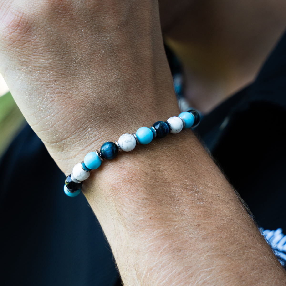 SET bracciale + collana Lungomare in howlite turchese, agata e occhio di tigre | 6mm