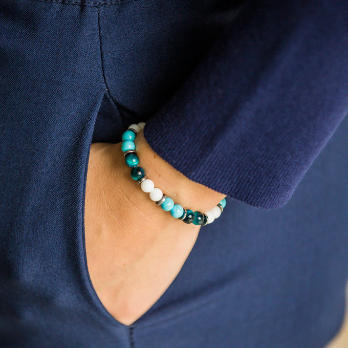 Bracciale Lungomare in howlite turchese, agata bianca e occhio di tigre | donna