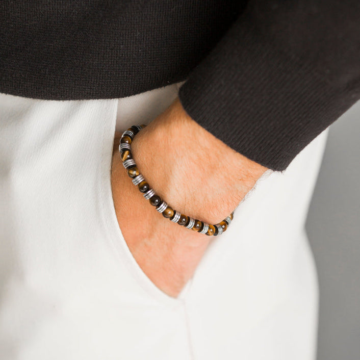 Bracciale Venezia in Occhio di tigre ed ematite chiara