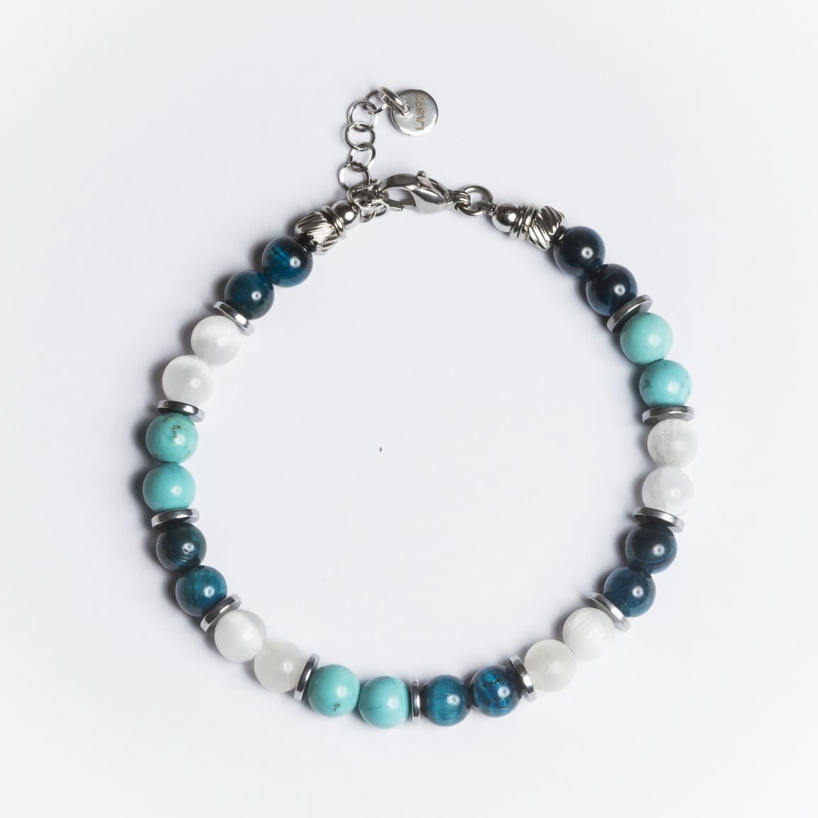 Bracciale Lungomare in occhio di tigre, howlite turchese e agata bianca
