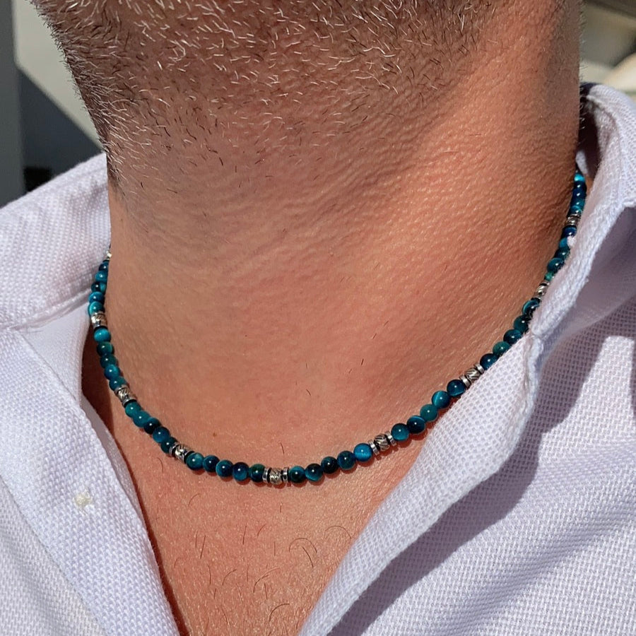 Collana Essenza in occhio di tigre azzurro