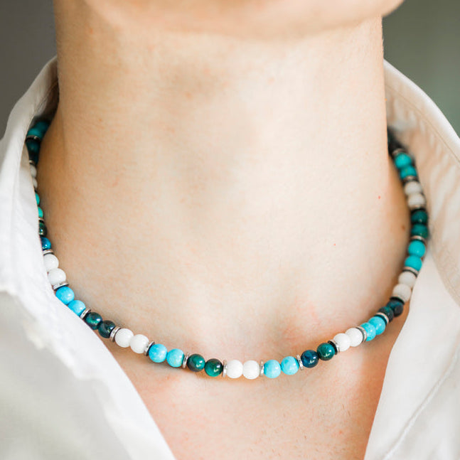Collana Lungomare in howlite turchese, agata e occhio di tigre