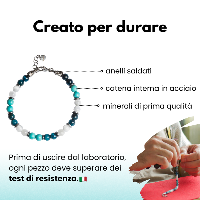 Bracciale Lungomare in occhio di tigre, howlite turchese e agata bianca