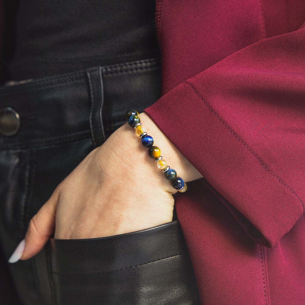 Bracciale Aurora in occhio di tigre e citrino | 6-8 mm