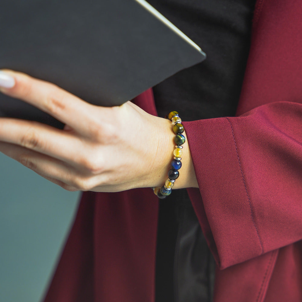 Bracciale Aurora in occhio di tigre e citrino | 6-8 mm