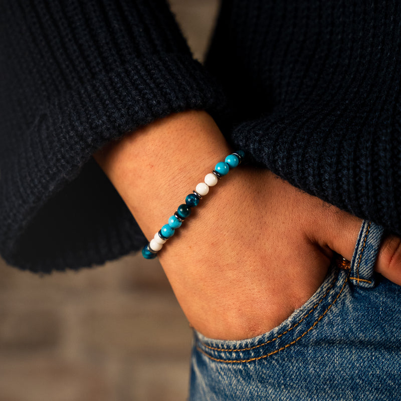 Bracciale Lungomare in howlite turchese, agata bianca e occhio di tigre | donna