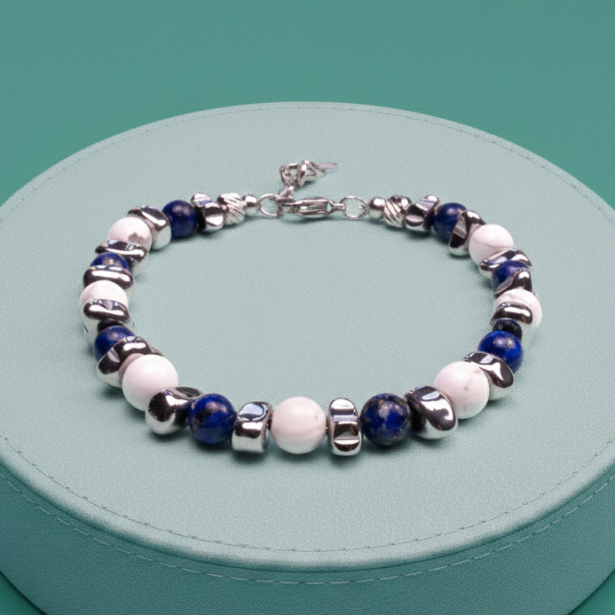 Bracciale Zefiro in lapislazzuli, aulite ed ematite | 6mm