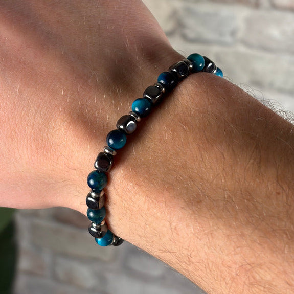 Bracciale Silente in ematite e occhio di tigre blu | 5,5mm