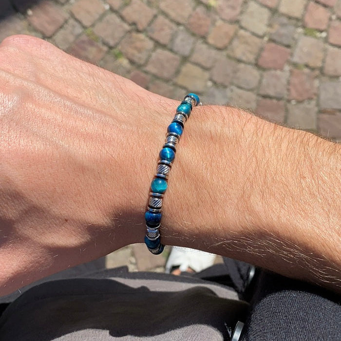 Bracciale Essenza in occhio di tigre azzurro