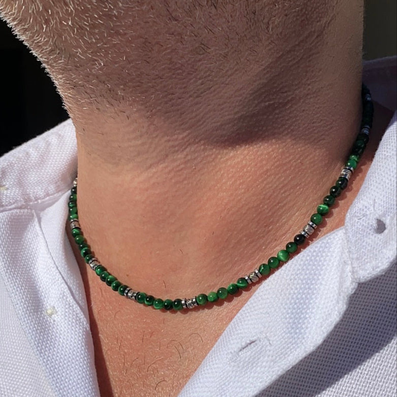 Collana Tempra con occhio di tigre verde