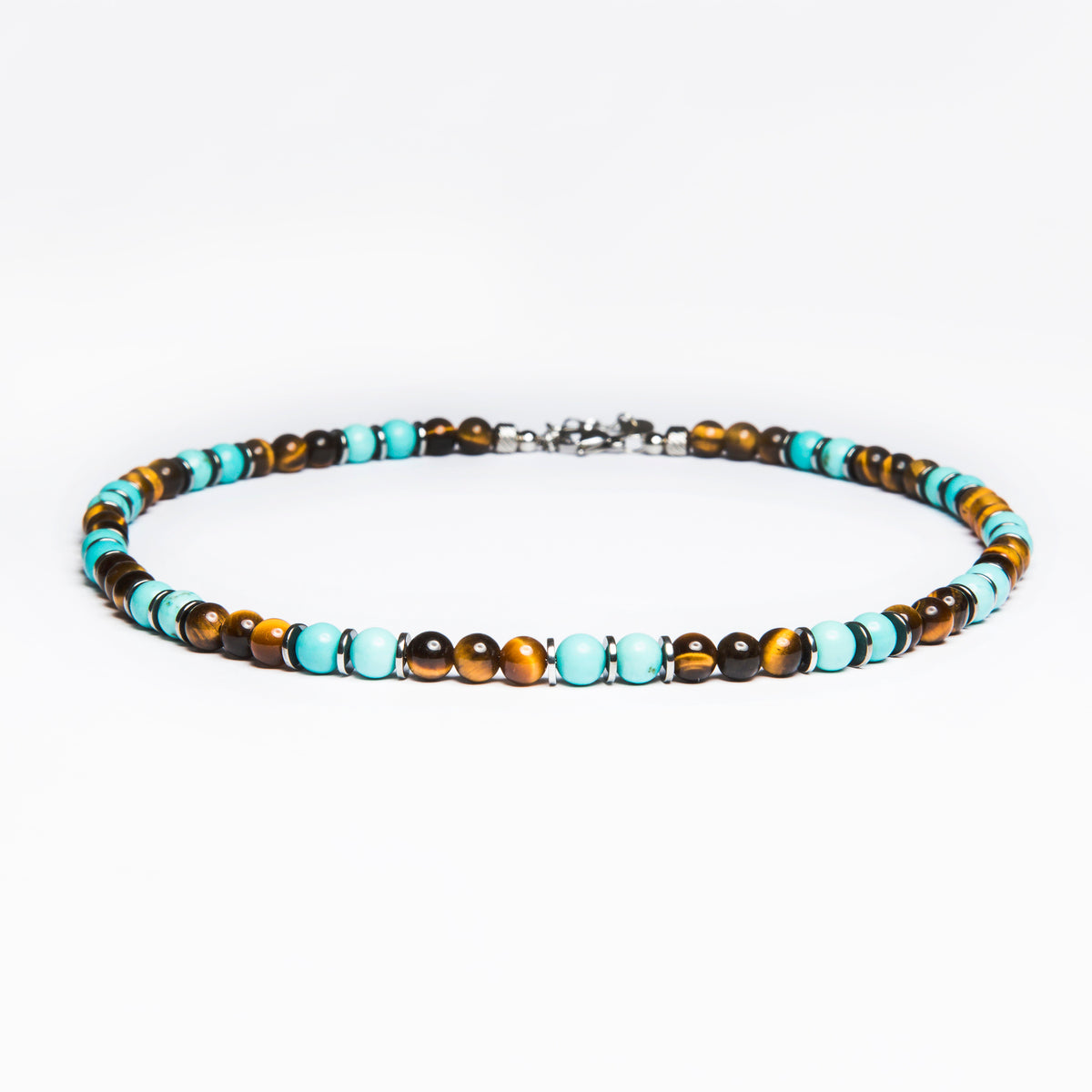 Collana Respiro Mediterraneo in turchese e occhio di tigre