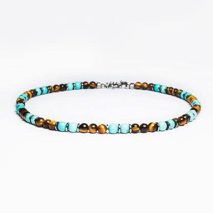Collana Respiro Mediterraneo in turchese e occhio di tigre