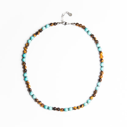 Collana Respiro Mediterraneo in turchese e occhio di tigre