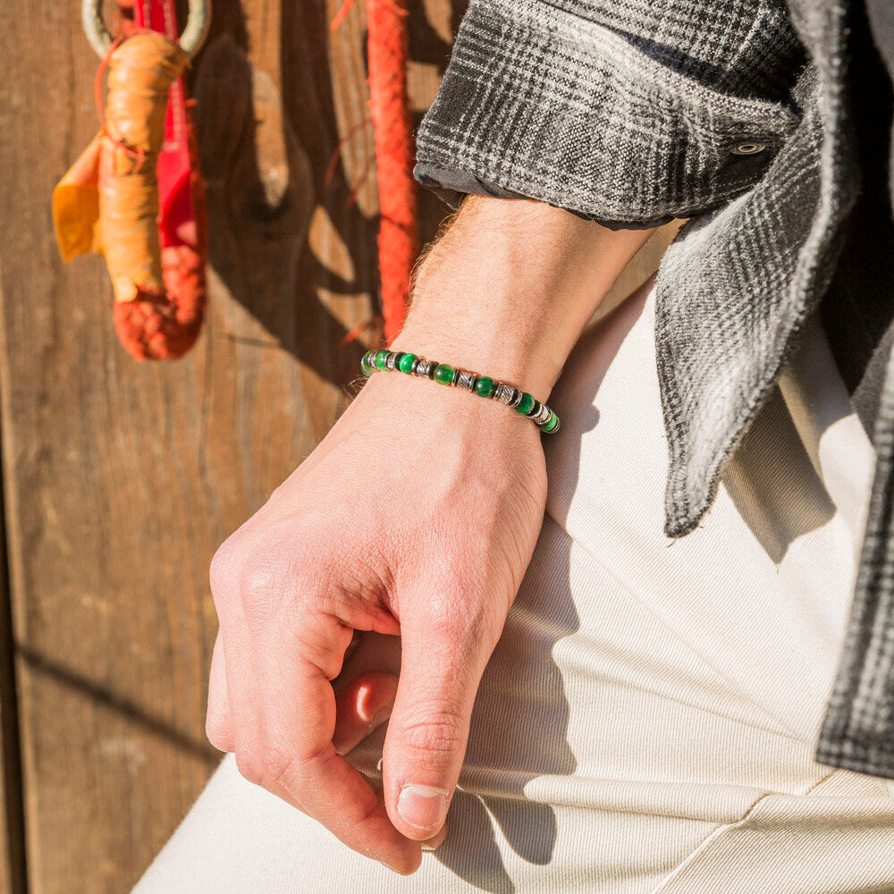 Bracciale Tempra in occhio di tigre verde | 6mm