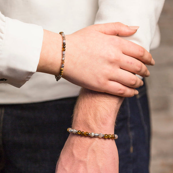 Coppia di bracciali in agata e occhio di tigre