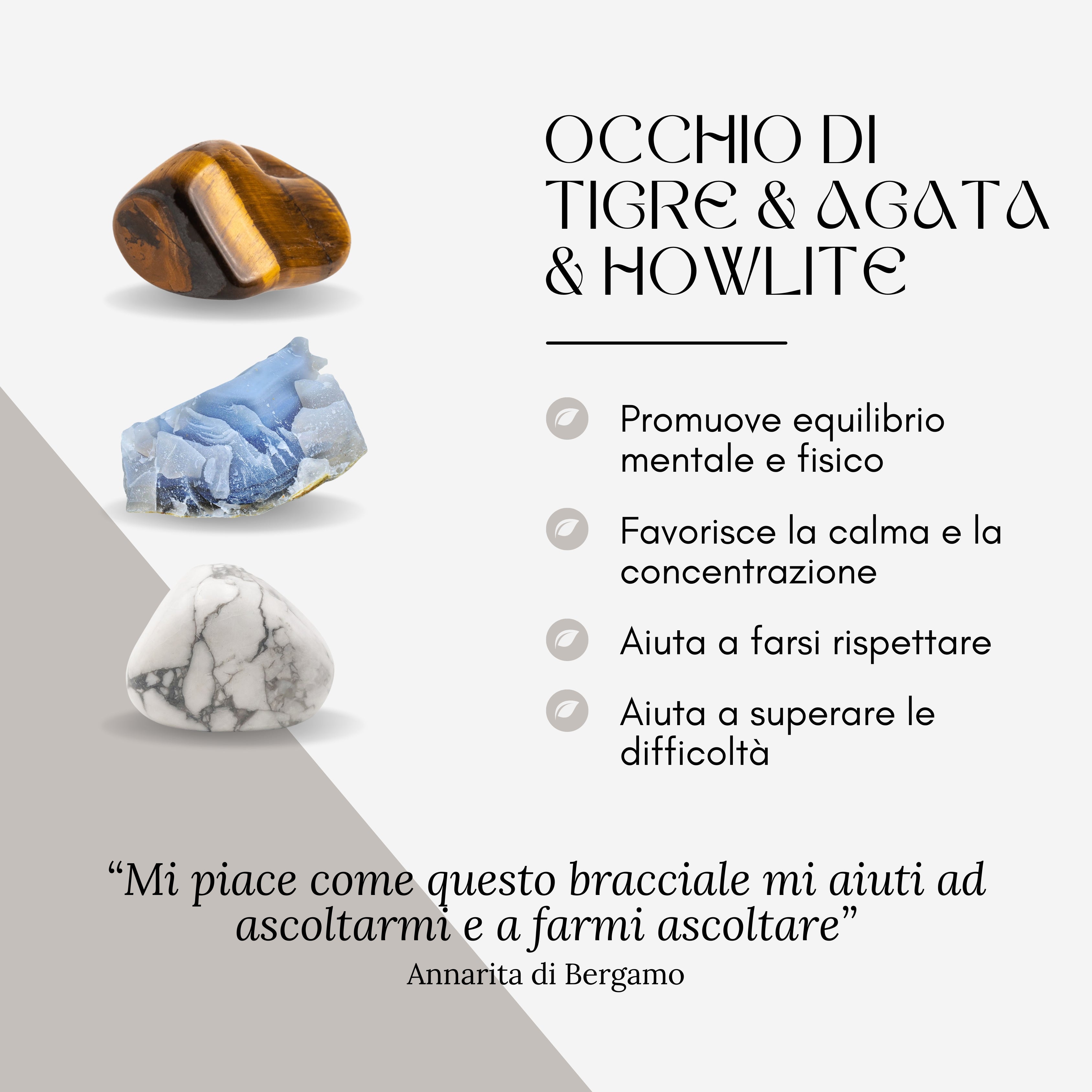 Bracciale Lungomare in howlite turchese, agata bianca e occhio di tigre | donna