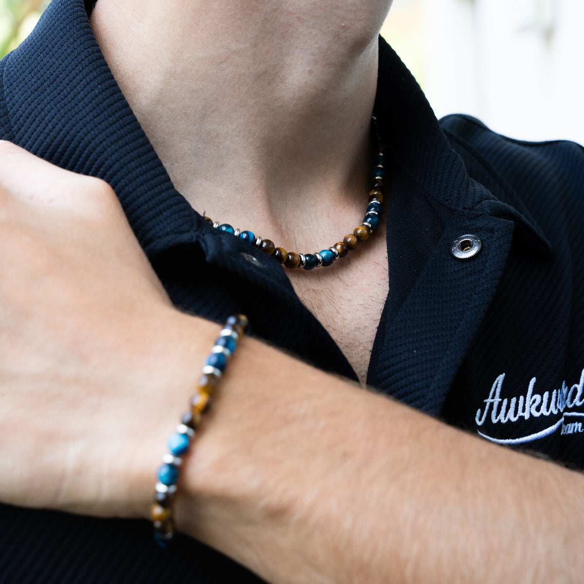 SET bracciale + collana Respiro Mediterraneo in occhio di tigre e turchese | 6mm