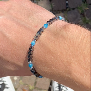 Bracciale Onda in Ematite e Occhio di Tigre / Apatite Blu oceano