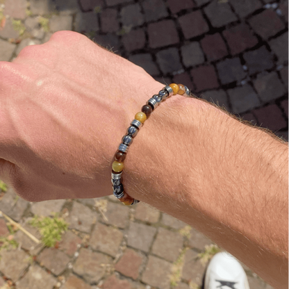 Bacaro bracelet in hematite and tiger's eye