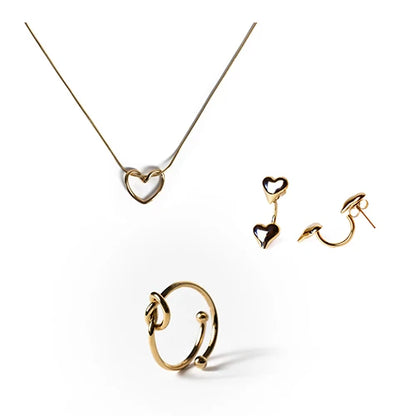 Set Irene | Collana Intreccio + Orecchini Cuoricini + Anello Intreccio
