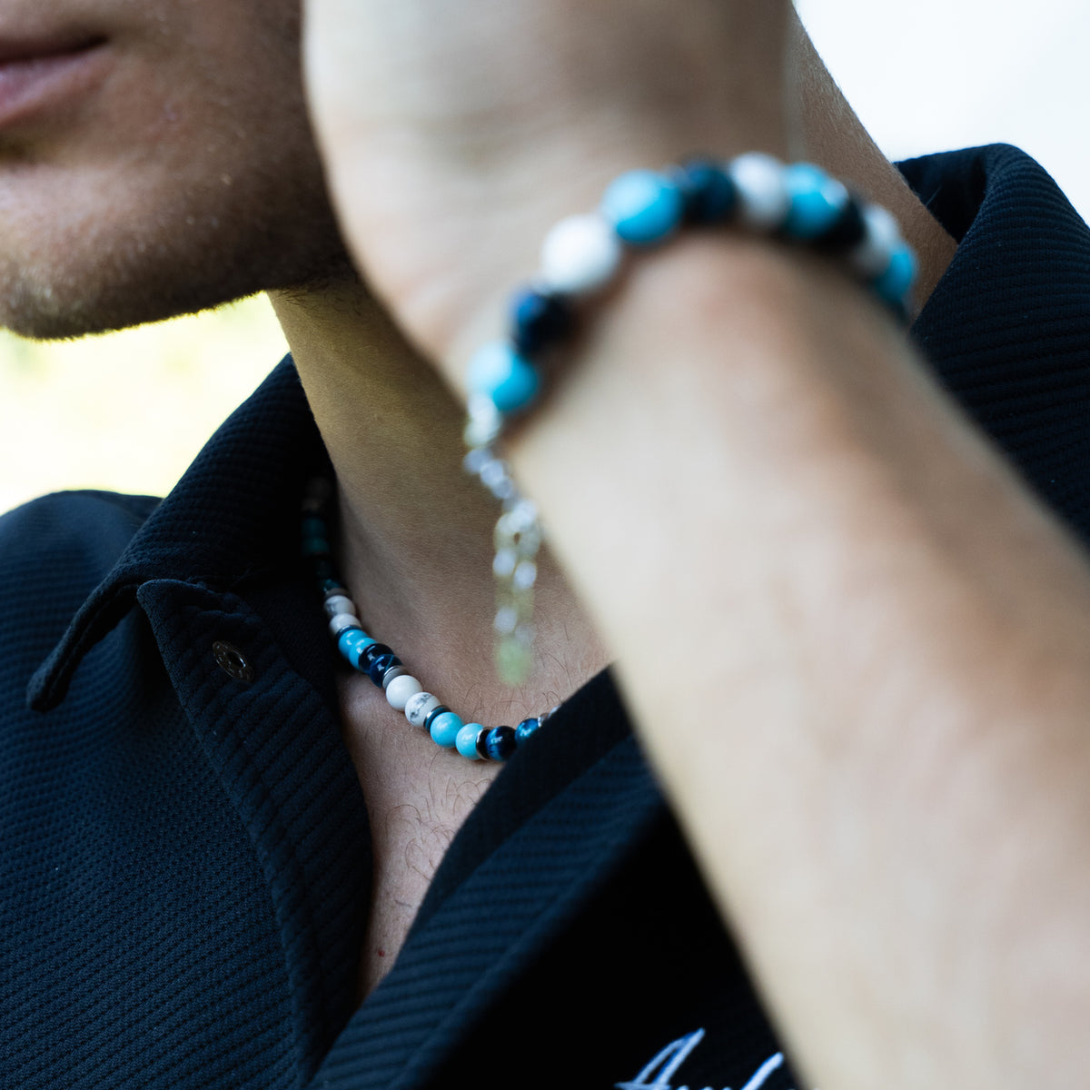 SET bracciale + collana Lungomare in howlite turchese, agata e occhio di tigre | 6mm