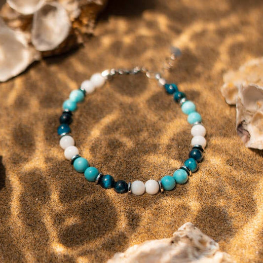 Bracciale Lungomare in turchese, agata bianca e occhio di tigre | donna