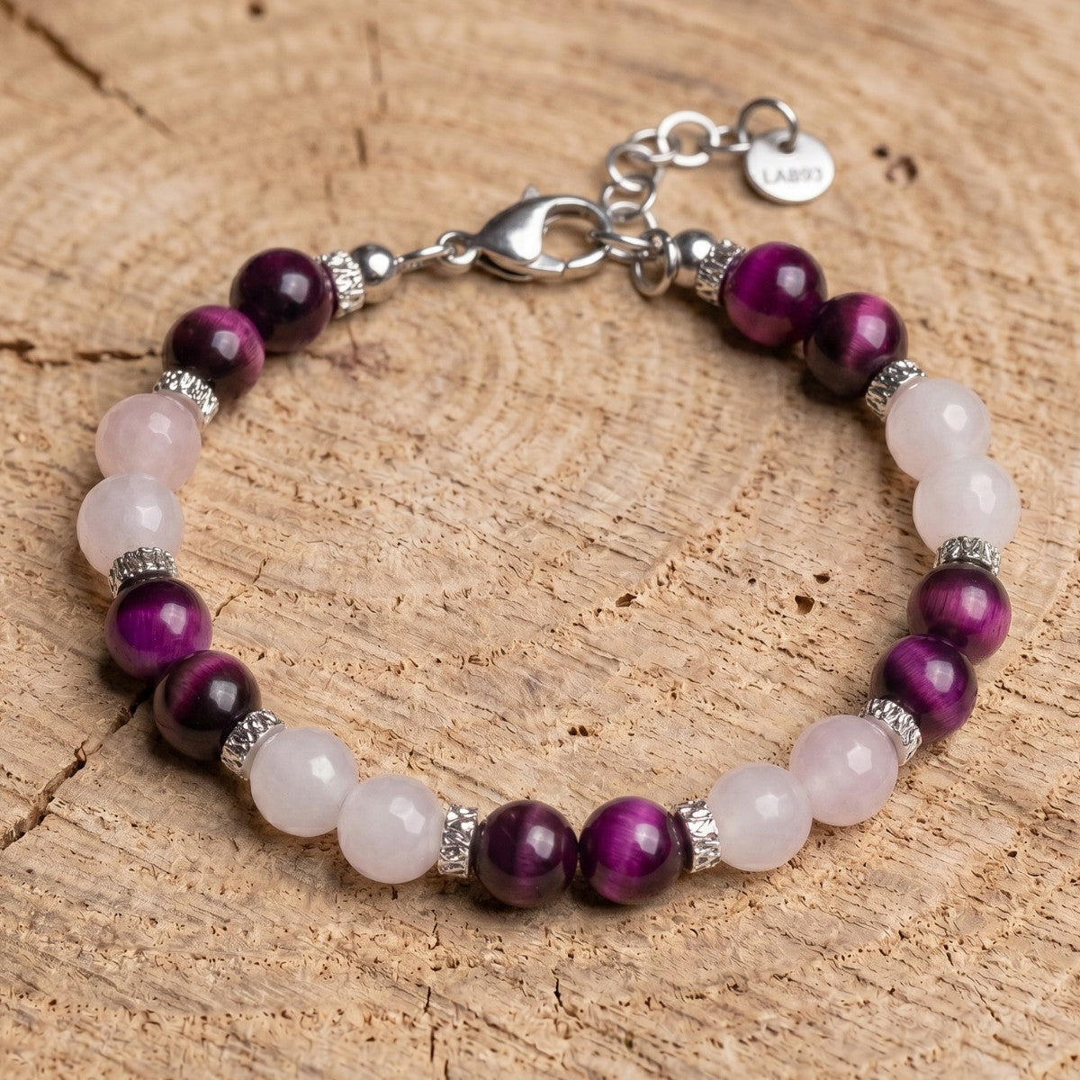 Bracciale Gemma in occhio di tigre e quarzo rosa | 6mm
