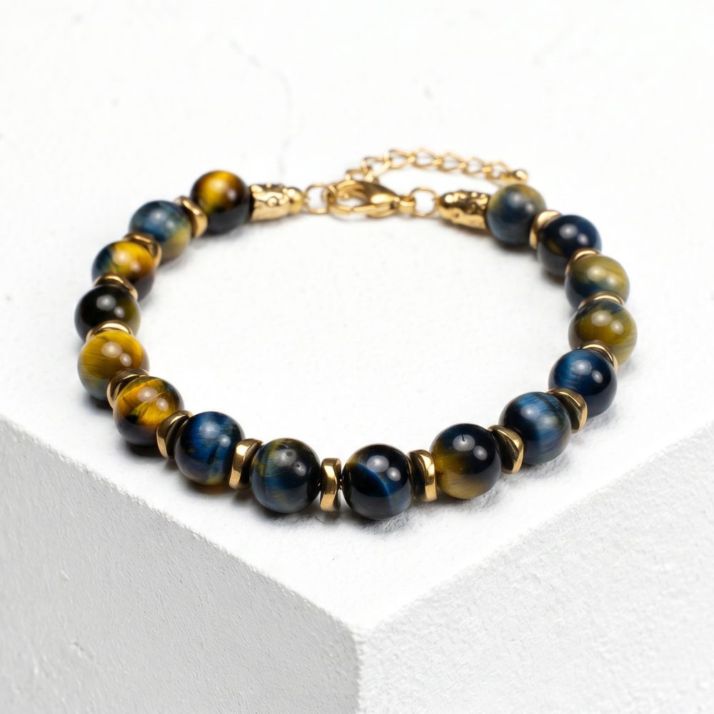 Bracciale Adriatico in occhio di tigre ed ematite | 8mm